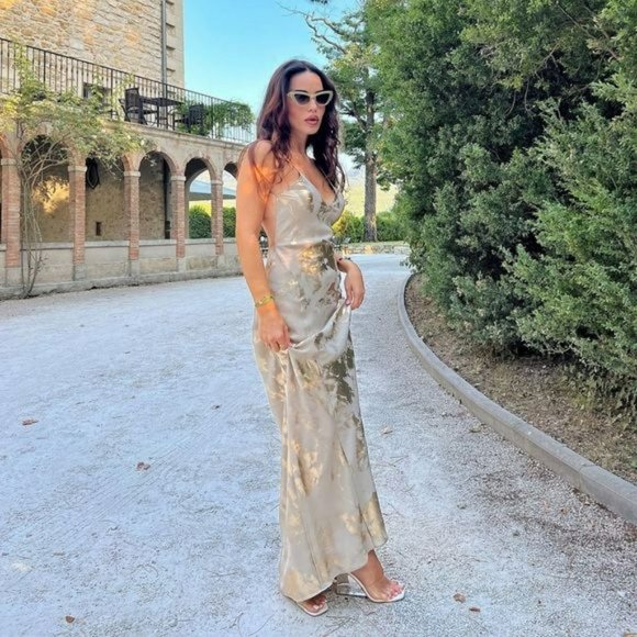 RARE METALLIC PRINT SLIP DRESS - Picture 1 of 16